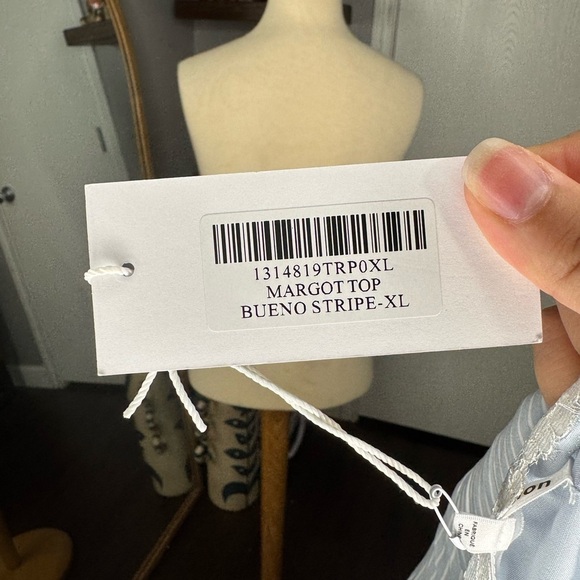 Reformation Blue Striped Lace Trim Blouse - Picture 4 of 6